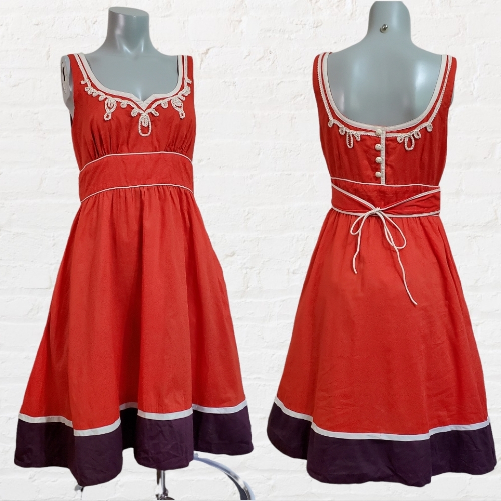 Anthropologie x Floreat Red with Purple A Line Dress Size 8